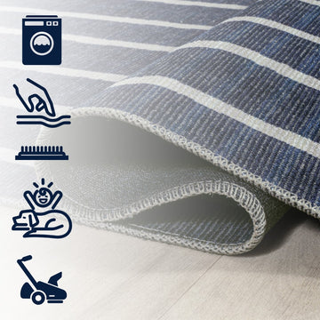 Rand Distressed Ticking Stripe Machine-washable Area Rug